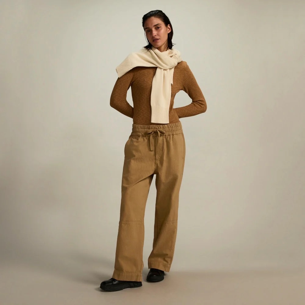 Everlane The Canvas Organic Cotton Pull-On Pant in Cappuccino.